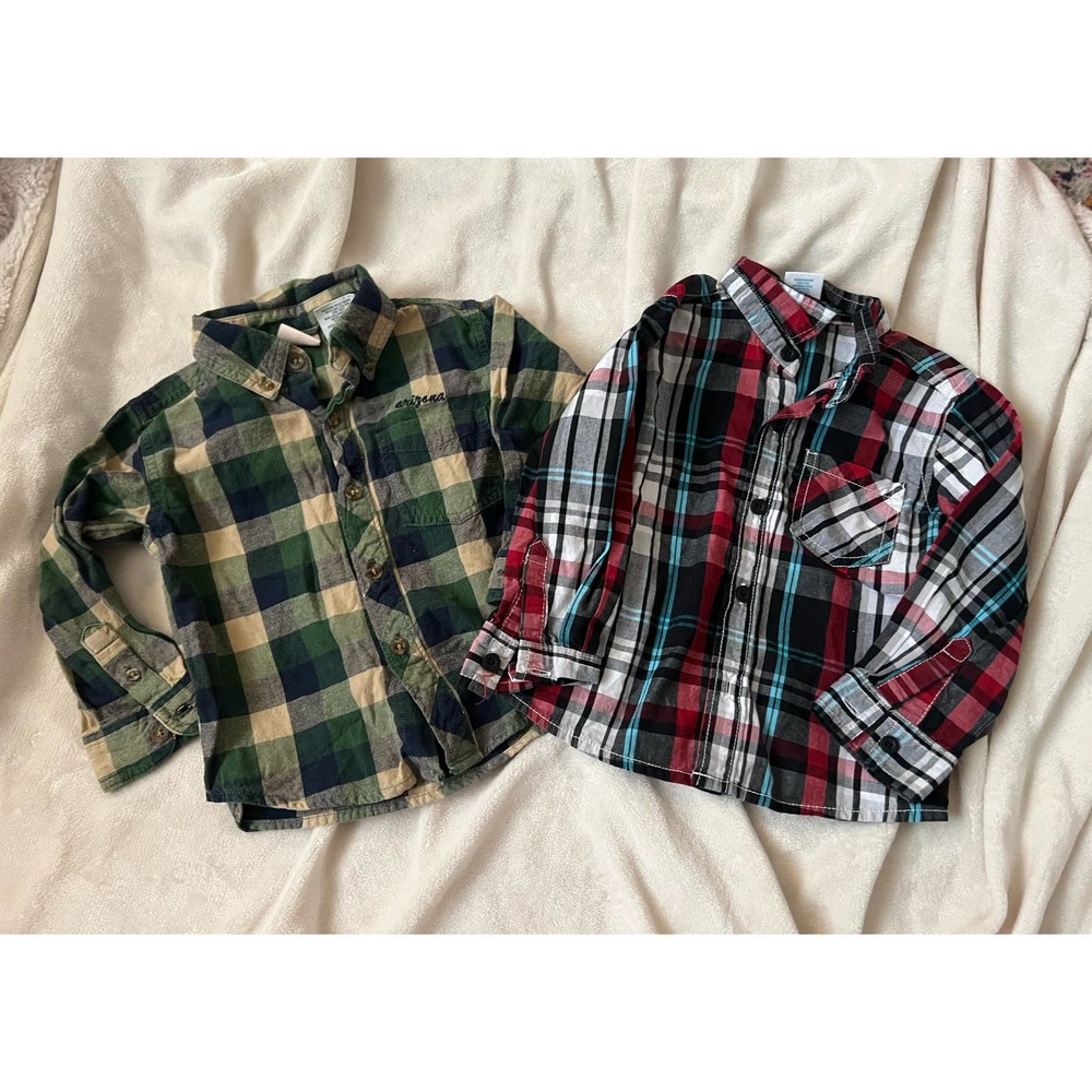 Lot of 2 plaid button down long sleeve shirts ( 2t/24 months)
